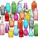 Dandat 24 Pieces Colored Small Vases Decorative Glass Bud Vases Rustic Embossed Colorful Bottles Vintage Glass Bottles for Flowers Home Wedding Decor Table Centerpieces Decorations, 12 Styles