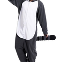 dressfan Unisex Adults Grey Raccoon Costume Halloween Costume Onesie Pajamas Hooded for Women Men XL