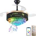 42'' Retractable Ceiling Fan with Lights and Remote, Crystal RGB Chandelier Ceiling Fan, 6-Speed Reversible Blades, Dimmable Color-Changing LED Fan for Bedroom Living Room Dining Room (Black)