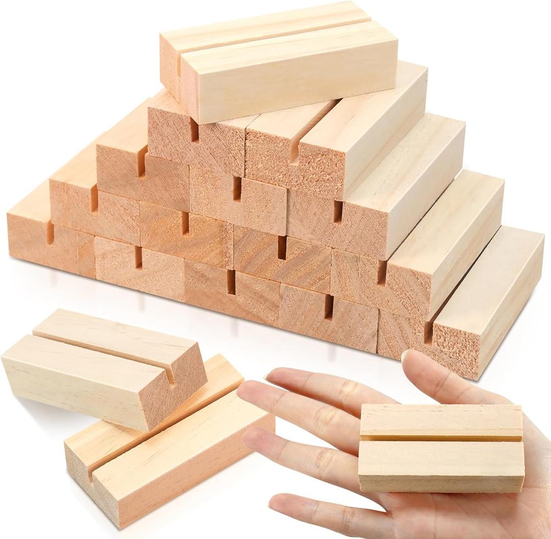 15 Pieces Wood Table Number Stands Wood Place Card Holders Picture Holder Acrylic Sign Holders for Ceremony Birthday Party Home Decoration