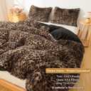 XeGe Fluffy Faux Fur Cheetah Print Duvet Cover Set, 1 Plush Fuzzy Soft Leopard Comforter Cover and 2 Furry Pillowcases, 3 Pieces Luxury Farmhouse Shaggy Bedding Set with Zipper, Brown and Black, Queen