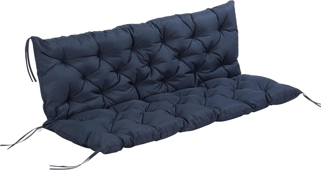61"x44" Tufted Bench Cushion Replacement for Swing Chair Dark Blue 3-Seater, for Outdoor Furniture, Patio Sofa/Couch, Overstuffed, Includes Backrest
