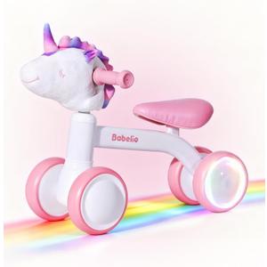 BABELIO Magic Rider Unicorn Balance Bike for 1-2 Year Old Girls Toy Gifts - 12-24 Months Toddler Balance Bike, Colorful Lighting Wheels, First Birthday Gifts for Girls, Pink