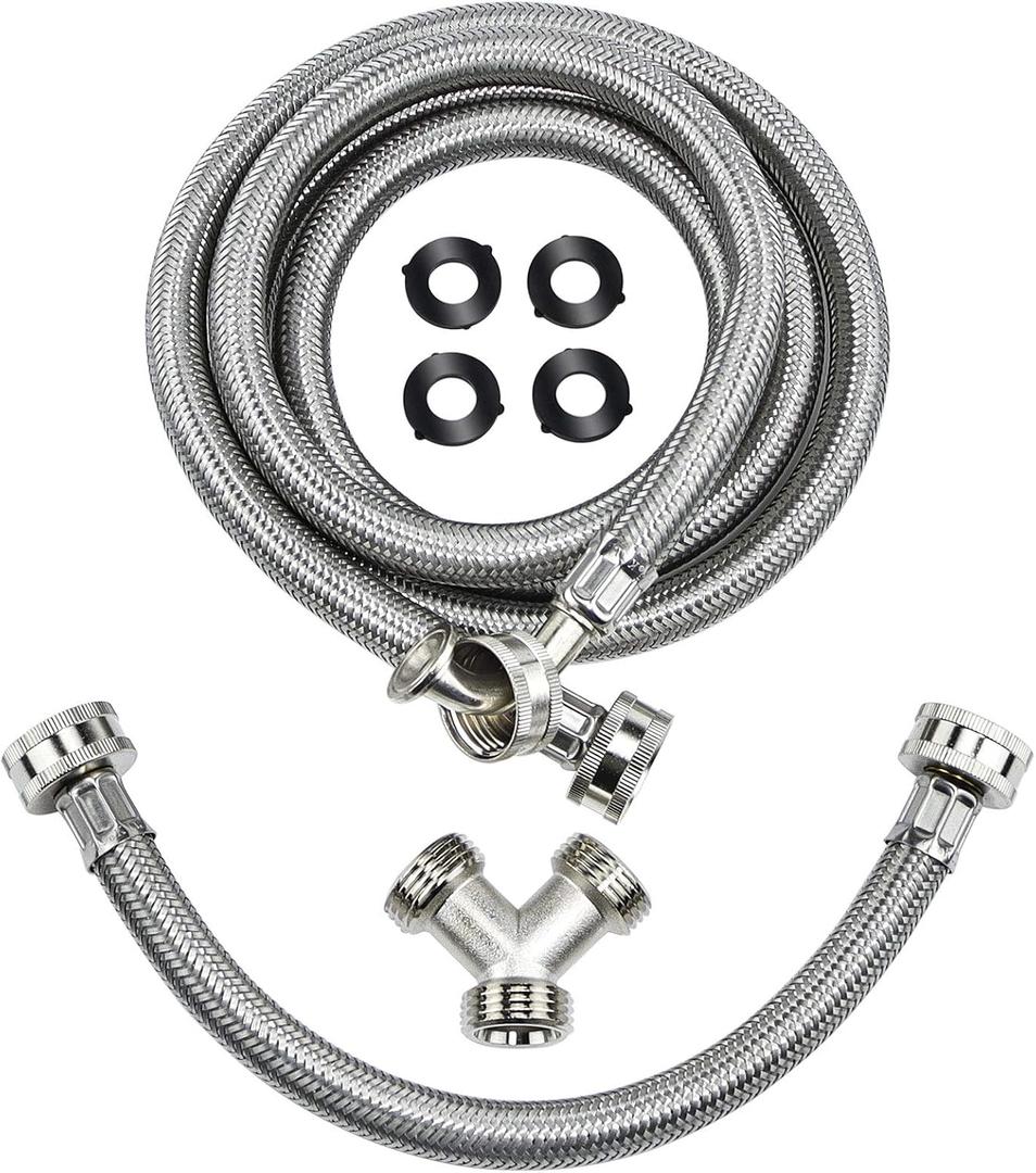 Steam Dryer Hose Installation Kit - 6 Ft 90 Degree Elbow Stainless Steel Hose,1ft Inlet Adapter And Y Connector,Fits All Normal Household Water Supply Lines by TOMOON