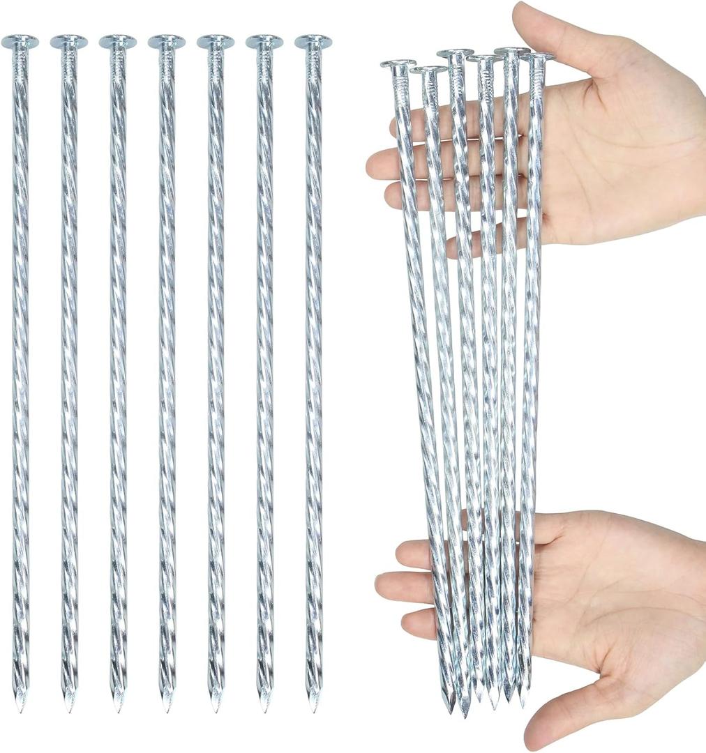 12-inch Artificial Turf Stakes Solid Galvanized Metal Spiral Landscape Edging Spikes for Outdoor, Heavy-Duty Rust Resistant Security Anchoring Spikes (16)