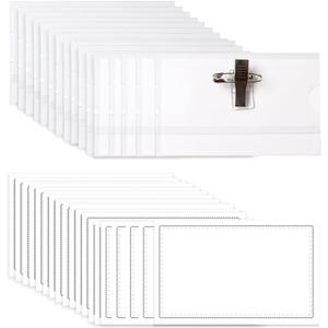 Anjmd 60 Pack Pin Style Combi Clip Horizontal Name Badge Holders ID Card Holders with Inserts Fit Card (3.52.12 inch)