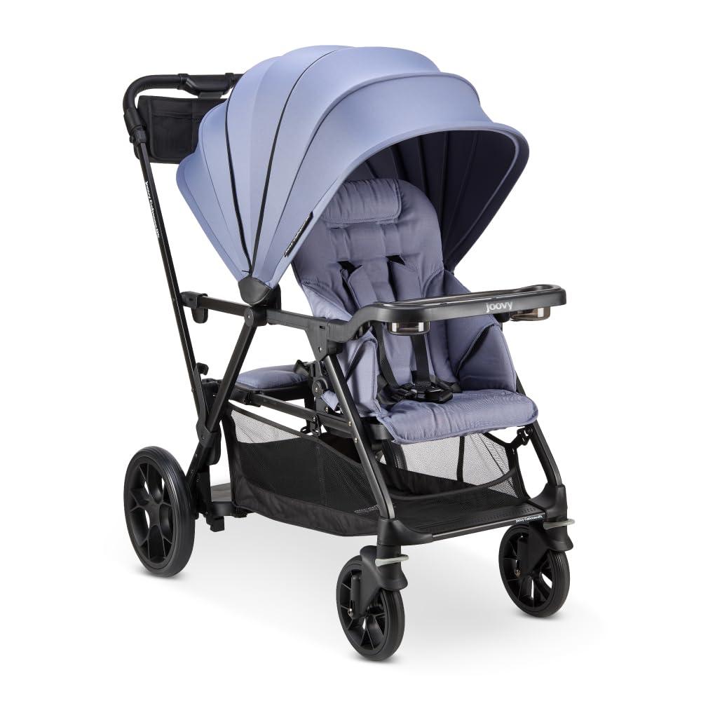 Joovy Caboose RS Sit & Stand Double Stroller for Children Up to 55 lb. with All-Terrain Wheels, UPF50+ Sun Canopy & Magnetic 5-Point Safety Harnesses, Slate