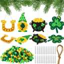 Hungdao 24 Sets St. Patrick's Day DIY Pom Poms Craft Kit St. Patrick's Day Decorations Leprechaun Trap Ornaments Lucky Clover Ornaments Kit with Pom Poms, Cards, and Glue for Party Decorations