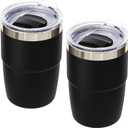 8 oz Small Coffee Cup with Magnetic Lid, Ceramic-Lined 18/8 Stainless Steel, Double-Wall Vacuum Insulated, Stackable, Dishwasher Safe, Mini Tumbler for On-the-Go, 2 Pack, Black
