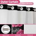 No Hook Shower Curtain with Snap in Liner, Pink Rose Flower Thankful Grateful Blessed Bathroom Curtain with Double Layers Waterproof Fabric and Mesh Top Window, Romantic Showy Floral Home Bath Decor