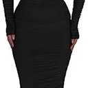 PRETTYGARDEN Women's Fall Off The Shoulder Maxi Dress Spring Long Sleeve Ruched Fitted Bodycon Club Dresses with Slit M