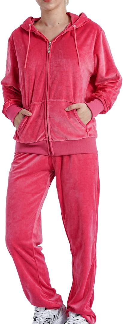 LeeHanTon Womens Velour Suits 2 Piece Track Suits Zipper Hoodie Pant for Running Yoga Jogger Fitness Womens Tracksuits Gym, XL