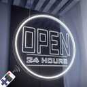 Open Signs for Business - Neon Open Sign LED 20" Round (OPEN 24HOURS 20" inch Round white)