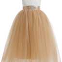Glamulice Sleeveless Flower Girl Dress A-Line Straight Tutu Tulle Backless Princess Puffy Lace Dresses Fancy Party Gown (10-11 Years, Golden + Ivory)