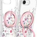 Loheckle for iPhone 17e/16e Case with Stand- Compatible with MagSafe Women Girls Cute Clear Girly Aesthetic Unique Design Soft TPU Magnetic Ring Phone Cover for Apple 17e/16e, Purple Flower
