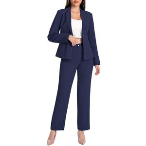 YUNCLOS Womens Suits 2 Piece Set Business Casual Long Sleeve Blazer and Pants Suit for Work Office (Small, Navy Blue)