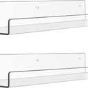 upsimples Acrylic Shelves for Bathroom Storage, 15" Floating Shelves Wall Organizer for Perfume, Make up, Skincare, Kids Bookshelf for Bedroom, Nursery, Living Room Decor, Clear, 2 Pack
