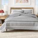 Great Bay Home Striped Quilt Set - 3-Piece Full/Queen Size Paisley Bedding Set - Lightweight, All-Season, Reversible Bedspread (Grey)