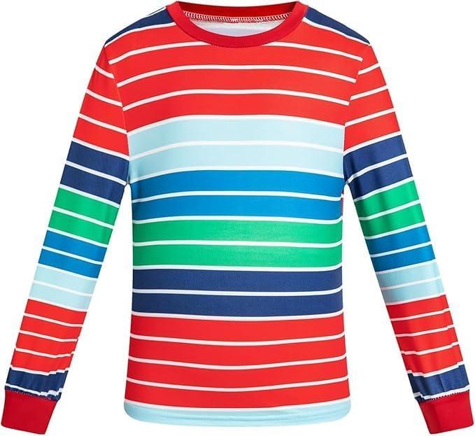 5 Sizes for 2-11Y Unisex Rainbow Striped Long Sleeve Shirt Soft Material Crewneck Shirt for Chucky Costume (S Size(4-5Y, Height: 39.3"-43.3"))