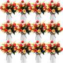 Domensi 12 Sets Wedding Centerpiece for Table Artificial Rose with Vase Fake Bouquets and Metal Pot Floral Arrangements for Holiday Party Event Table Decor (Orange)