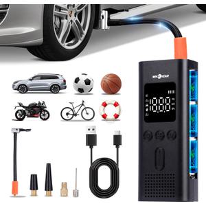 Tire Inflator Portable Air Compressor, 1 Min Fast Inflation Cordless Bike Pump with Digital Pressure Gauge LED Light, 150 PSI Electric Air Pump for Car Tires, Bicycle, Motorcycle, Ball (Grey)