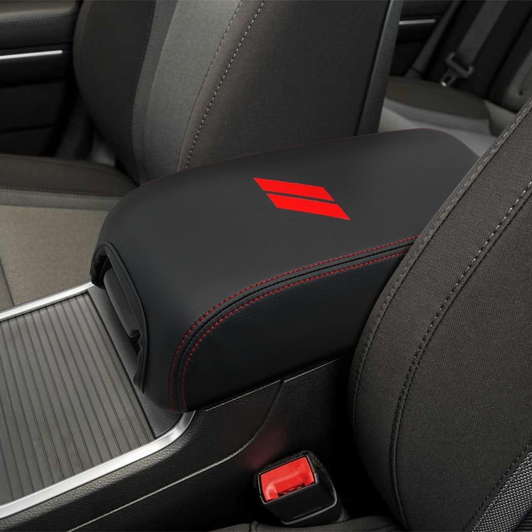 Center Console Cover for Dodge Charger Accessories 2011-2021 2022 2023 for Chrysler 300 2015-2022 Leather Armrest Cover Console Box Lid Protector Interior (Red Stitches, Leather)