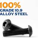 M6-1.0 x 25mm Button Head Socket Cap Screws, 10.9 Grade Alloy Steel, Allen Socket Drive, Black Oxide Finish, Machine Thread, 50 PCS