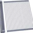 Ohuhu Sink Drying Rack, 20.5" W x 16.1" L Over The Sink Roll-Up Dish Drainer - Rolling Foldable Accessories Heat-Resistant Mat Anti-Slip Silicone Coated Multipurpose for Kitchen Counter (Gray)