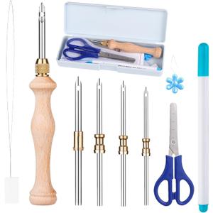 Punch Needle Kit with Storage Box,Adjustable Punch Needle Tool with1.6mm/2mm/2.5mm/3.5mm/5mm Metal Needles,Needle Punch Set Adults Beginner for DIY Craft Perfect for Decoration and Gifts(Blue)