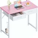 Pamray 32 Inch Small Computer Desk with 2 Drawers for Bedroom Study Writing Home Office Table for Small Spaces Pink