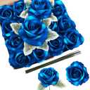 IPOPU 14pcs Blue Velvet Rose Artificial Flowers 3.93" Large Fake Rose Bulk Real Touch Silk Flowers for DIY Wedding Bouquet Floral Arrangement Home Party Garden Decorations(Blue)