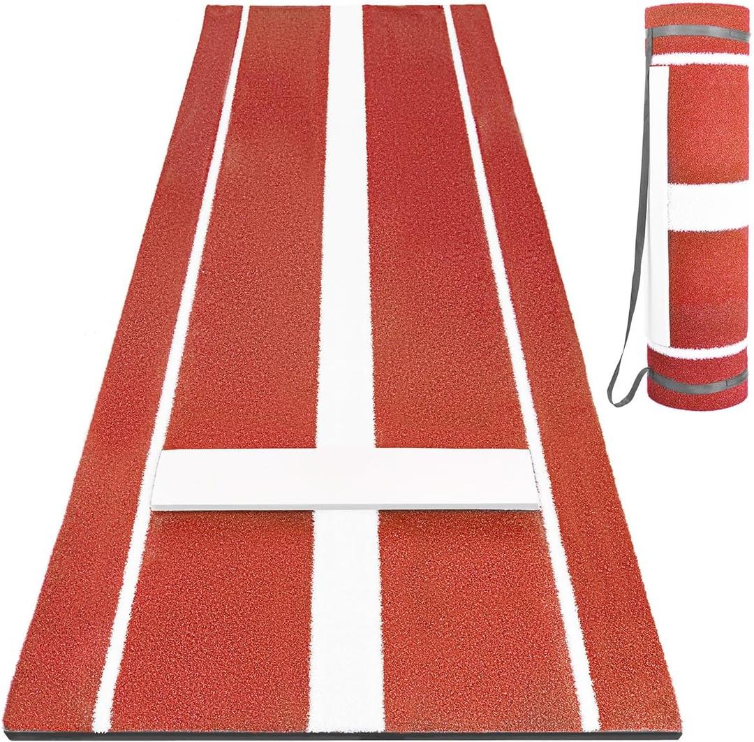 Softball Pitching Mat, 10' X 3' Baseball Hitting Mat, Anti-Slip Anti-Fade Pitch Practice Mat, Softball Pitching Mound for Outdoor/Indoor (Red)