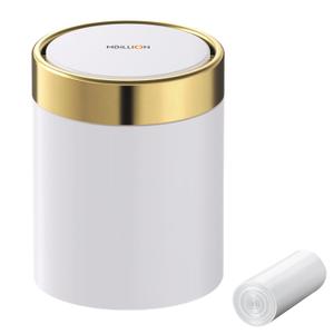 Mini Trash Can with Lid, Desktop Small Trash Can Recycling Bin Cute Metal Garbage Can for Tabletop Countertop Use,Stainless Steel 0.4Gal/1.5L Waste Bin for Office Parlor Car Bedroom,Swing Lid Open (White)