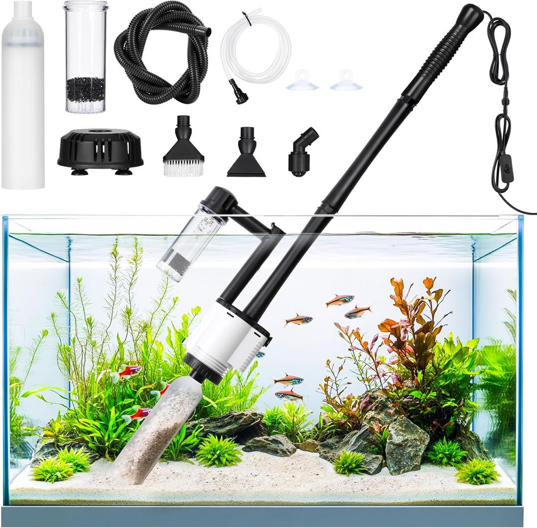 AQQA Electric Fish Tank Cleaner  30W Aquarium Water Changer with Gravel Vacuum, Corner Nozzle Brush, Oxygen Boost etc Complete Accessories, 480 GPH Pump for Freshwater Saltwater Tanks