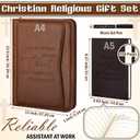 Fuyoooo 3 Pcs Father's Day Christian Gifts for Church Men Pastor's Appreciation Gifts Leather Bible Verse Portfolio Scripture Notebook Bible Pen Religious Coworkers Pastor(Philippians 4:13)