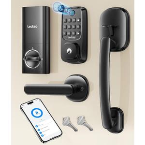 Smart Deadbolt Lock Fingerprint with 2 Lever Handles, Keyless Entry Front Door Lock Set, Electronic Keypad Lock, App Control - Auto Lock, Long Battery Life, Secure Home Basic Locks