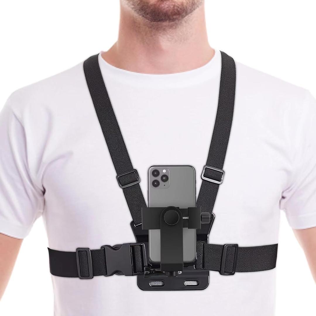 Mobile Phone Chest Strap Mount for POV/VLOG Videos, Chest Harness Holder Accessories Kit for iPhone 13 12 11Pro Max Plus,Samsung,GoPro Hero 12, 11, 10, 9,AKASO,Action Camera and Cell Phone Video Shoot