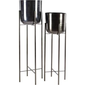CosmoLiving by Cosmopolitan Metal Indoor Outdoor Planter Dome Large Planter Pot with Removable Stand, Set of 2 Planters 39", 46"H, Black
