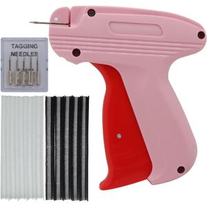 Quick Clothing Fixer, Mini Stitch Gun for Clothes, Mini Tagging Gun, Hemming Sewing Tool Kit with 6 Needles,500 Black & 500 White 5mm Mini Fasteners (Pink)