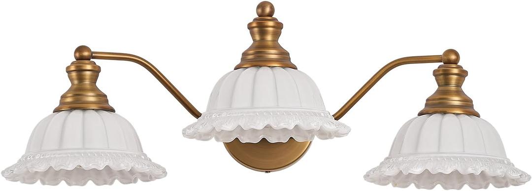 Bathroom Vanity Light White 3 Light (Brass and White)