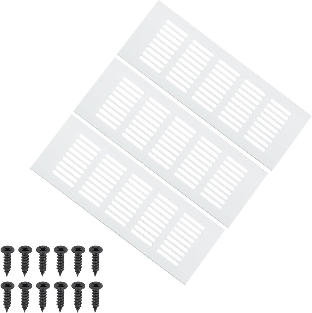 PATIKIL 9 x 3 Inch Door Air Vent Cover, 3 Pcs Heavy Duty Aluminum Grille Ventilation Cover Louvered with Mounting Screws for Cabinet Wardrobe Door, Silver