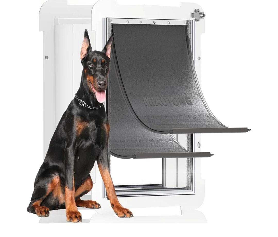 MIAOTONG Extra Large Dog Door,Upgraded Sealing Dog Door for Wall, Double Flap Doggy Door,Steel Frame and Telescoping Tunnel Dog Doors and Cat Doors(Pets Up to 220 Lb) -Extra Large