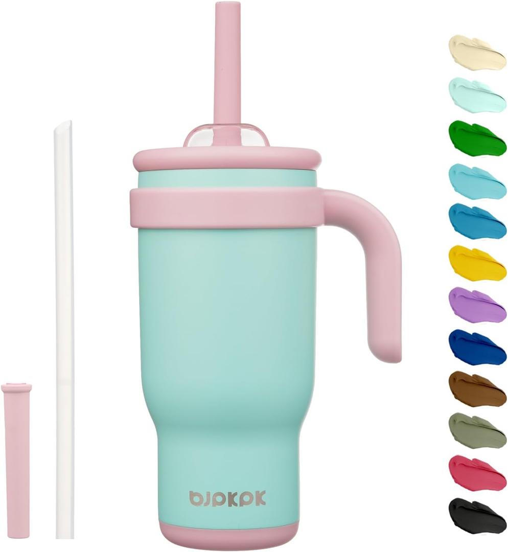 BJPKPK 18 OZ Insulated Travel Tumbler with Handle and Straw, Stainless Steel Water Bottle, Double Wall Vacuum Insulated Mug, for Work, Car, Travel, Guava