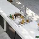 ALWEN Outdoor Kitchen Sink 21x18 Inch with Cover & Faucet - 16 Gauge T304 Single Bowl RV Sink with Cutting Board & Soap Dispenser for Camping, BBQ, Patio