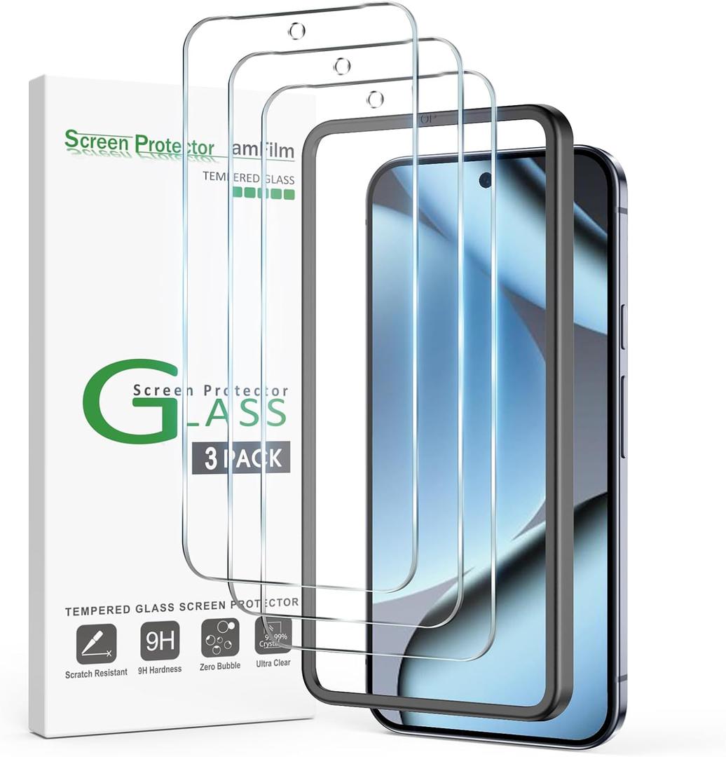 amFilm Designed for Google Pixel 10 Pro Pixel 10 / 9 / 9 Pro 6.3" Screen Protector: 2025/ 2024 Tempered Glass, Ultrasonic Fingerprint Compatible, Easy Installation Frame, Anti Scratch, Bubbles-Free, 3 Pack