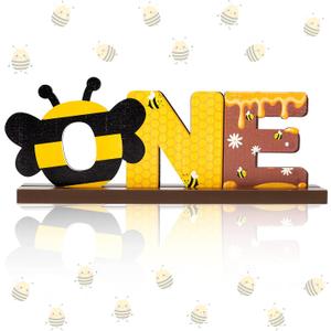 OSNIE Bumble Bee ONE Letter Sign Wooden Table Centerpieces Sweet Bee Party Decor for Baby Boys Girls Summer Honey Theme 1st Birthday Milestone Baby Shower Cake Smash Photo Props for One Year Old