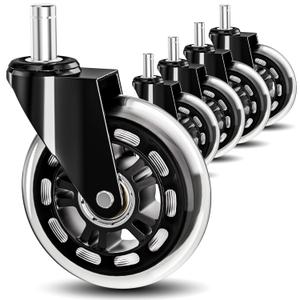 10mm 1KEA Office Chair Wheels (Stem: 10mmx22mm) Roller Blade Rubber Chair Casters Replacement, 3" Inch Heavy Duty Quiet No Scratch Gaming Desk Chair Wheels, Set of 5(Fit for 1kea Chair only)