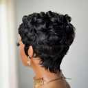 Pixixe Cut Curly Wigs for Black Women Short Layered With Bangs for Women Full Machine Made None Lace Front Wigs Human Hair Natural Black Color