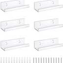 6 Pcs Clear Vinyl Record Display Shelf Wall Mount, Acrylic Vinyl Display Shelf, 4 Inch Album CD Hanger Floating Holders for Home Office