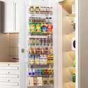 Delamu Adjustable Cabinet Door Organizer, 8-Tier Hanging Spice Rack Organizer, Metal Over the Door Pantry Organizer, Pantry Organizers and Storage Shelves for Kitchen Bathroom Laundry Room, White